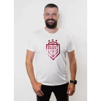 Męska koszulka Dinamo XL «DINAMO» z czerwonym metalicznym nadrukiem, biała