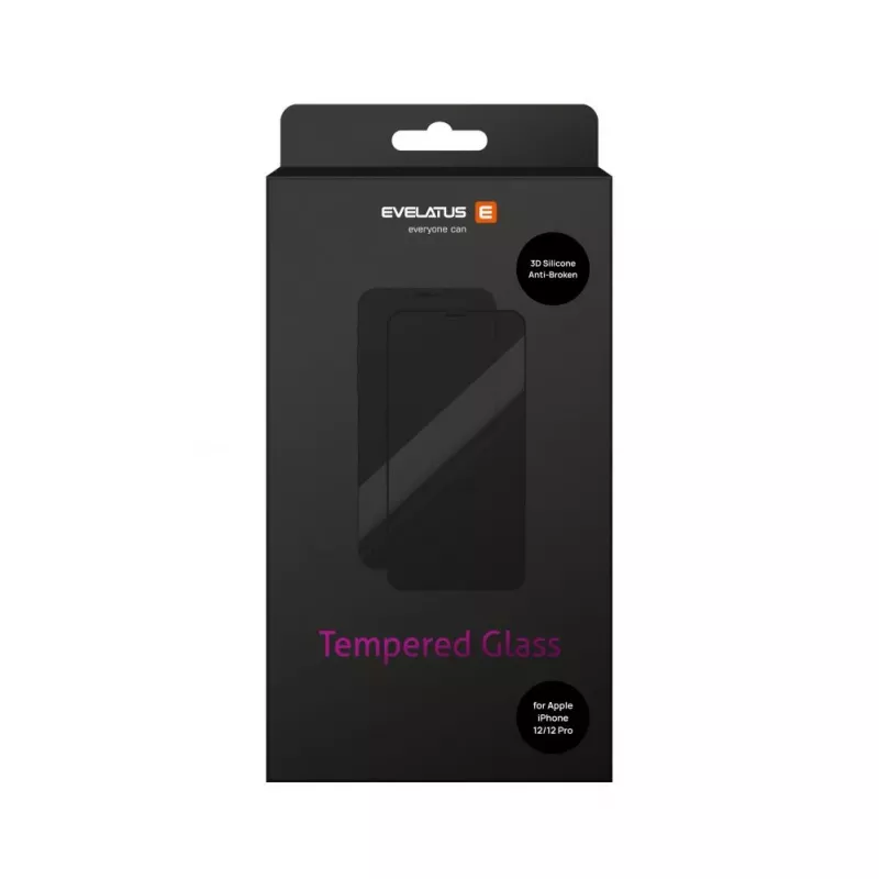 Evelatus Apple iPhone 12/12 Pro Rubber Anti-Broken 3D Glass Full Cover Japan Glue Anti-Static
