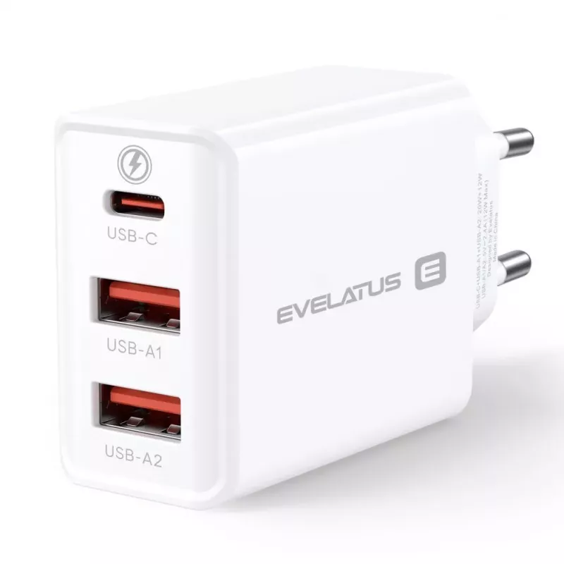 Evelatus ETC06 Travel Charger EU Wall 3 Ports 32W USB-C / USB-A2 White