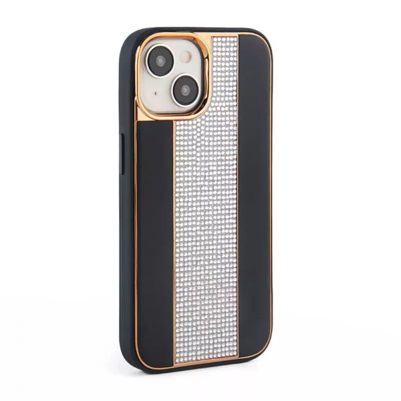 iLike Apple iPhone 15 Diamonds and Leather Case Black