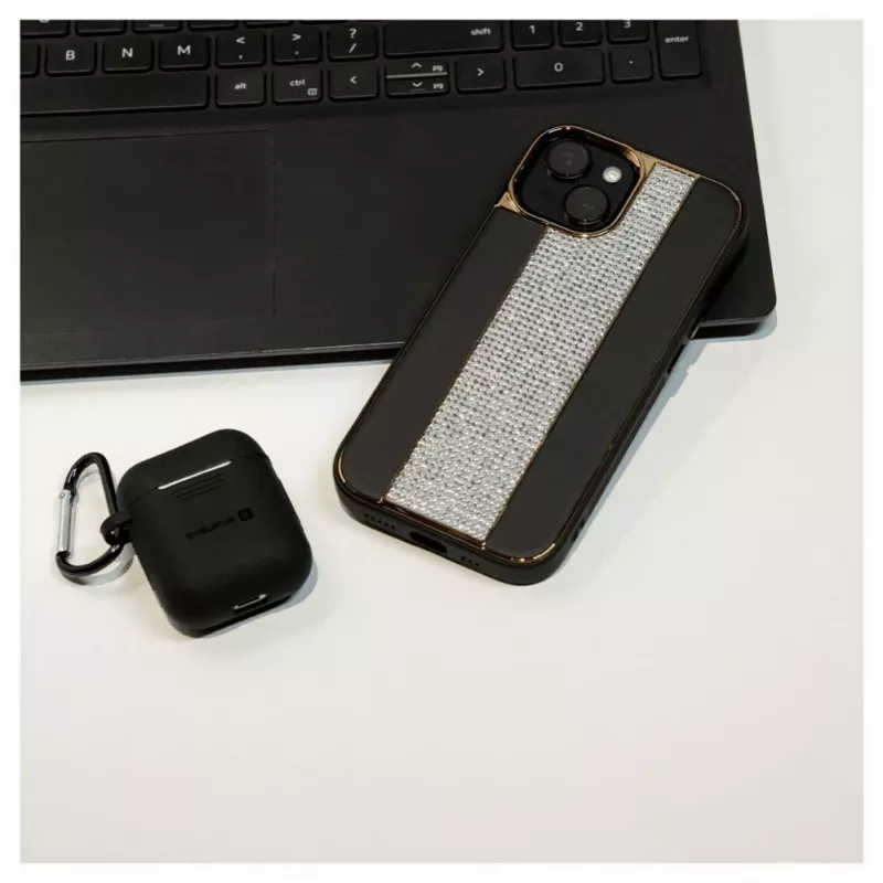iLike Apple iPhone 15 Diamonds and Leather Case Black