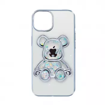 iLike Apple iPhone 14 Silicone Case Print Desire Bear Silver