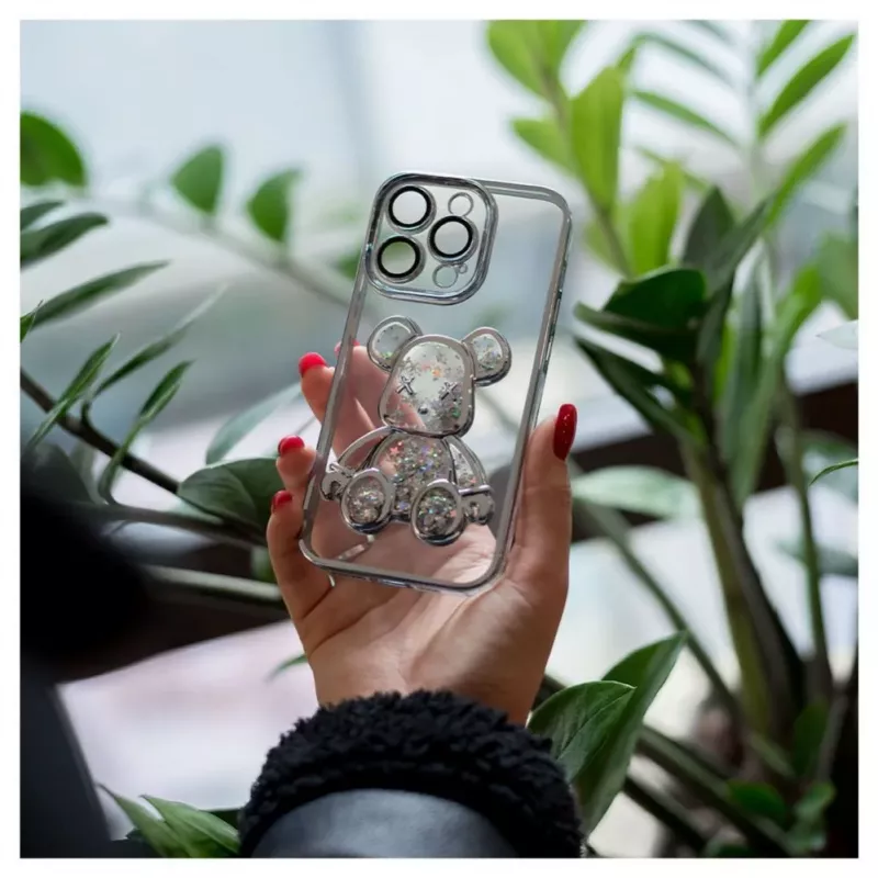 iLike Apple iPhone 14 Pro Silicone Case Print Desire Bear Silver