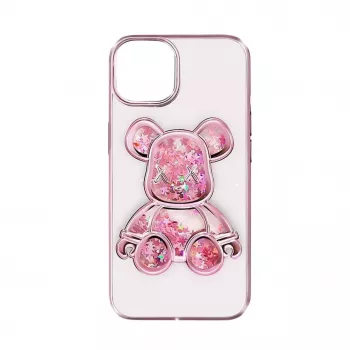 iLike Apple iPhone 15 Silicone Case Print Desire Bear Pink