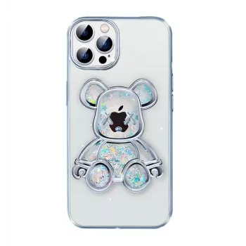 iLike Apple iPhone 15 Pro Max Silicone Case Print Desire Bear Silver