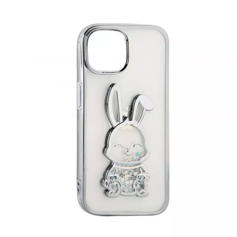 iLike Apple iPhone 15 Pro Silicone Case Print Desire Rabbit Silver