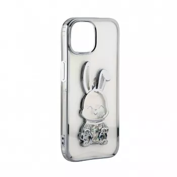 iLike Apple iPhone 15 Pro Silicone Case Print Desire Rabbit Silver