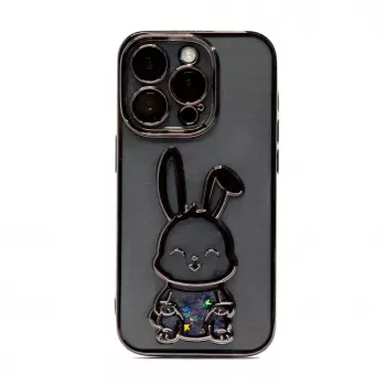 iLike Apple iPhone 15 Pro Max Silikonowe Etui z Nadrukiem Desire Rabbit Czarny