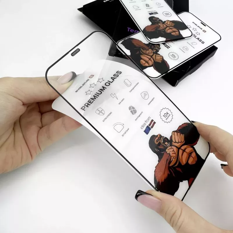 Evelatus Apple iPhone 12/12 Pro Corning Gorilla Glass Anti-Static 3D Full Cover 10X Stronger Tempered Glass Screen Protector