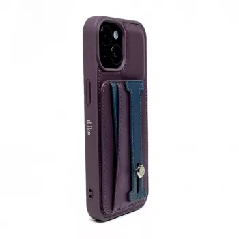 iLike Apple iPhone 14 Leather Pocket Stand Cover Purple