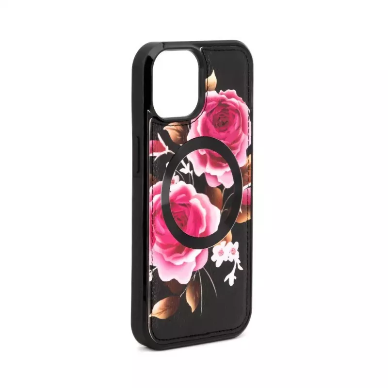Evelatus Apple iPhone 14 Etui Skórzane Zamek Wzór Kwiatowy Czarny