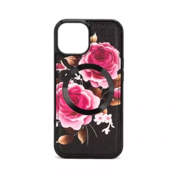 Evelatus Apple iPhone 14 Etui Skórzane Zamek Wzór Kwiatowy Czarny
