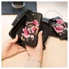 Evelatus Apple iPhone 14 Pro Etui Skórzane Zamek Błyskawiczny Wzór Kwiatowy Czarny