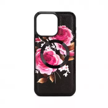 Evelatus Apple iPhone 14 Pro Etui Skórzane Zamek Błyskawiczny Wzór Kwiatowy Czarny