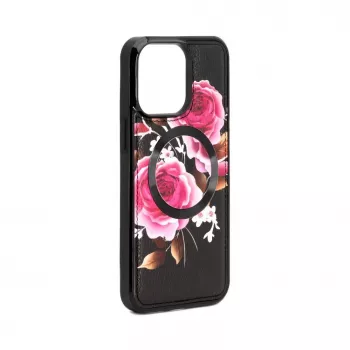 Evelatus Apple iPhone 15 Pro Etui Skórzane Zamek Wzór Kwiatowy Czarny