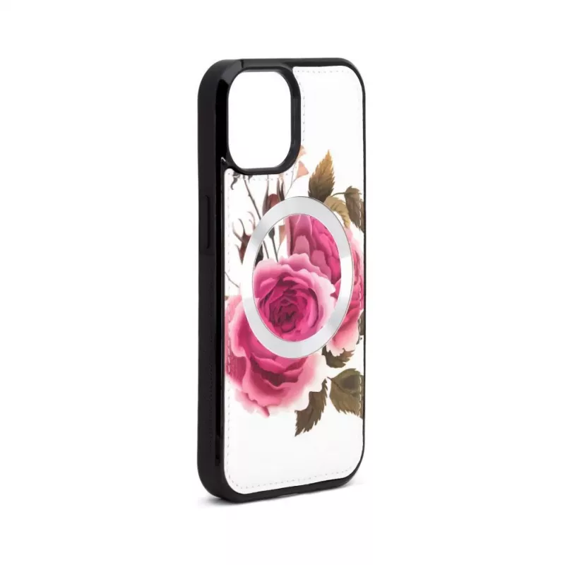 Evelatus Apple iPhone 14 Etui Skórzane z Zamkiem Wzór Kwiatowy Biały