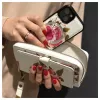 Evelatus Apple iPhone 14 Etui Skórzane z Zamkiem Wzór Kwiatowy Biały