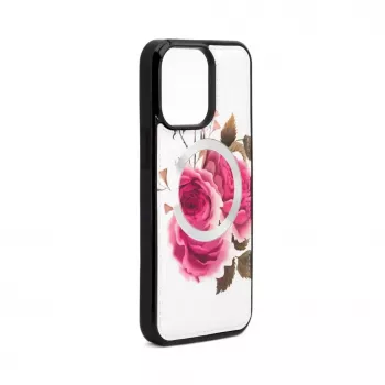 Evelatus Apple iPhone 14 Pro Max Etui Skórzane z Zamkiem Wzór Kwiatowy Biały