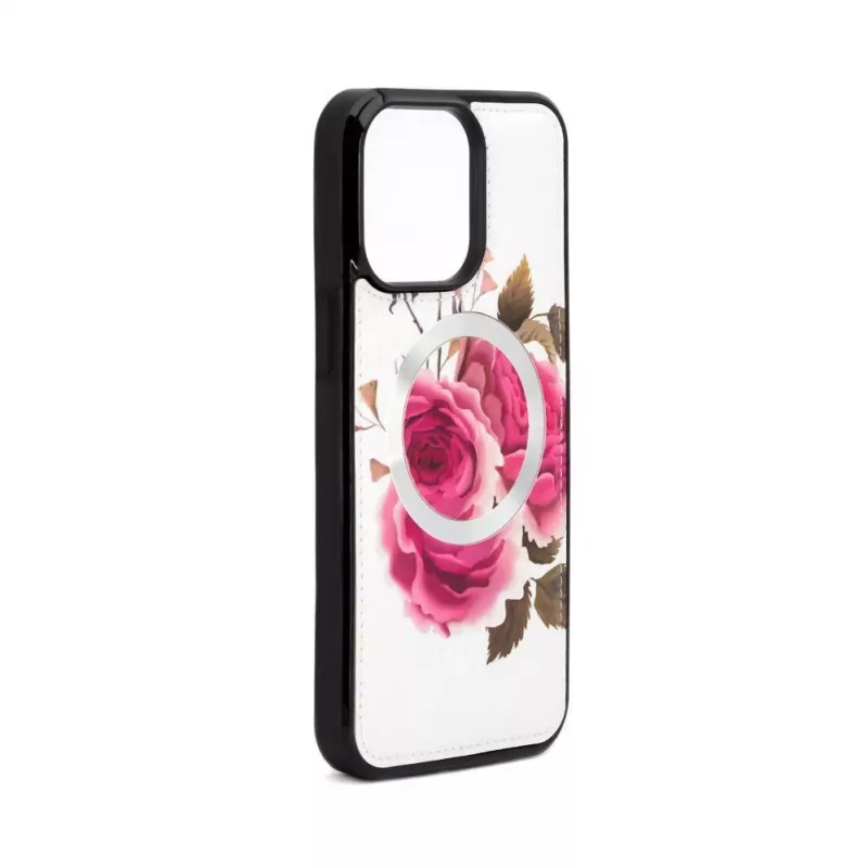 Evelatus Apple iPhone 15 Pro Max Etui Skórzane z Zamkiem Wzór Kwiatowy Biały