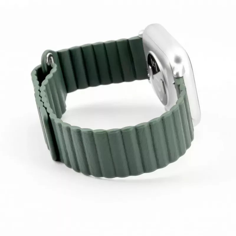 Connect 20mm Flat Head Leather-Silicone Loop Magnetic Watch Strap (130mm M/L) Forest Green