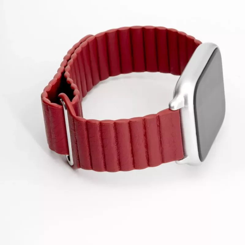 Connect 20mm Flat Head Leather - Silicone Loop Magnetic Watch Strap (130mm M/L) Wine Red