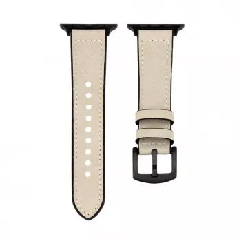Connect Watch 42/44/45mm Silikonowy Pasek z Naszywką Skórzaną (132mm M/L) Biały