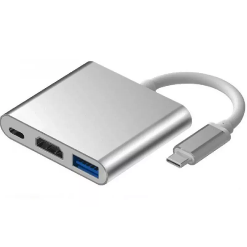 iLike HD1 3in1 USB-C do HDMI 4K / USB 3.0 / USB-C Female Adapter Srebrny