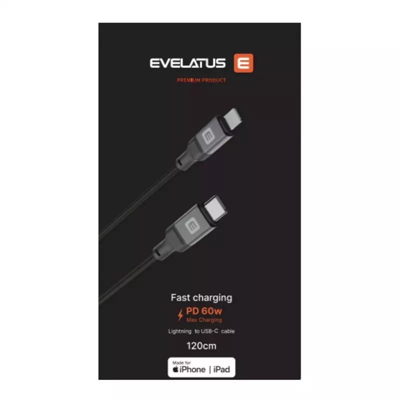 Evelatus USB-C to Lightning Cable 2.0M 60W (MFI09) Aluminum Housing Braiding White