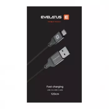 Evelatus USB-A do USB-C Kabel 1.2m Pleciony Nylon Czarny