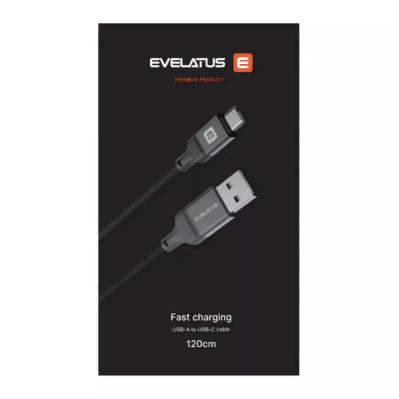 Evelatus USB-A do USB-C Kabel 1.2m Pleciony Nylon Czarny