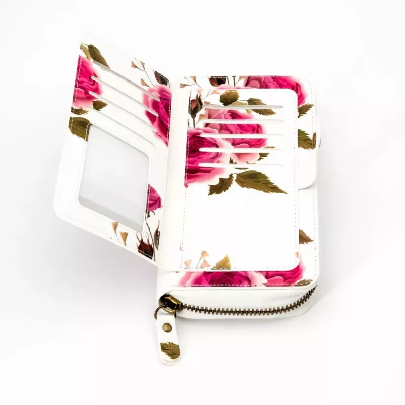 EVELATUS Universal Wallet Zipper Design Flower White