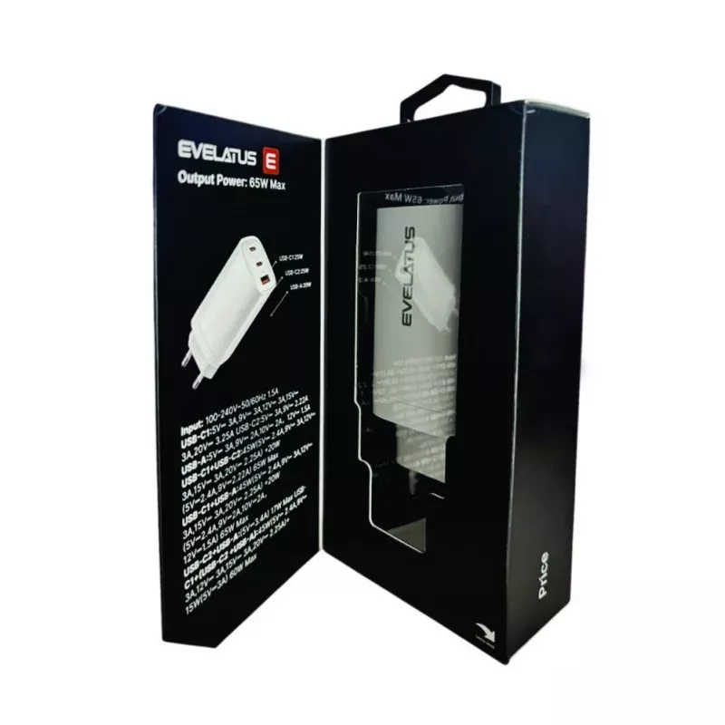 Evelatus 65W Max Fast Charger EU USB-C1/USB-C1/USB-A Biały
