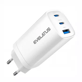 Evelatus 65W Max Fast Charger EU USB-C1/USB-C1/USB-A Biały