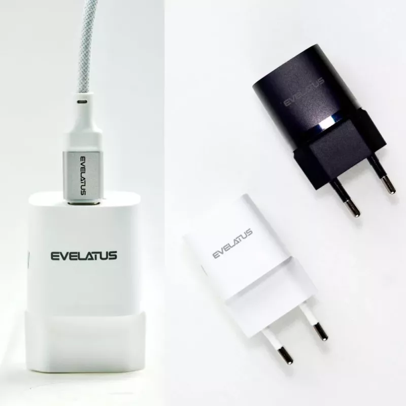 Evelatus USB-A i USB-C 30W Max EU Ładowarka Biała