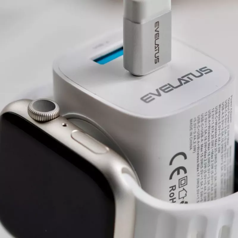 Evelatus 2 in 1 Charger 20W Max USB-C+USB-A:15W Max USB-C+USB-A+Wireless:15W+2W 17W Max White