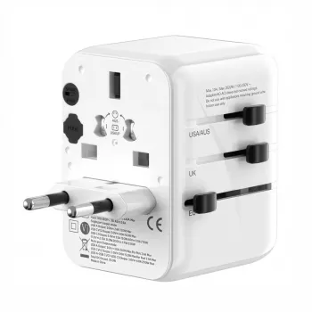 EVELATUS 35W World Travel Adapter z 1 PD USB-C, 2 USB-C, 2 USB-A, Biały