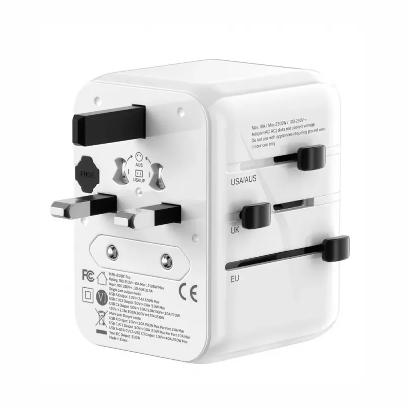 EVELATUS 35W World Travel Adapter z 1 PD USB-C, 2 USB-C, 2 USB-A, Biały