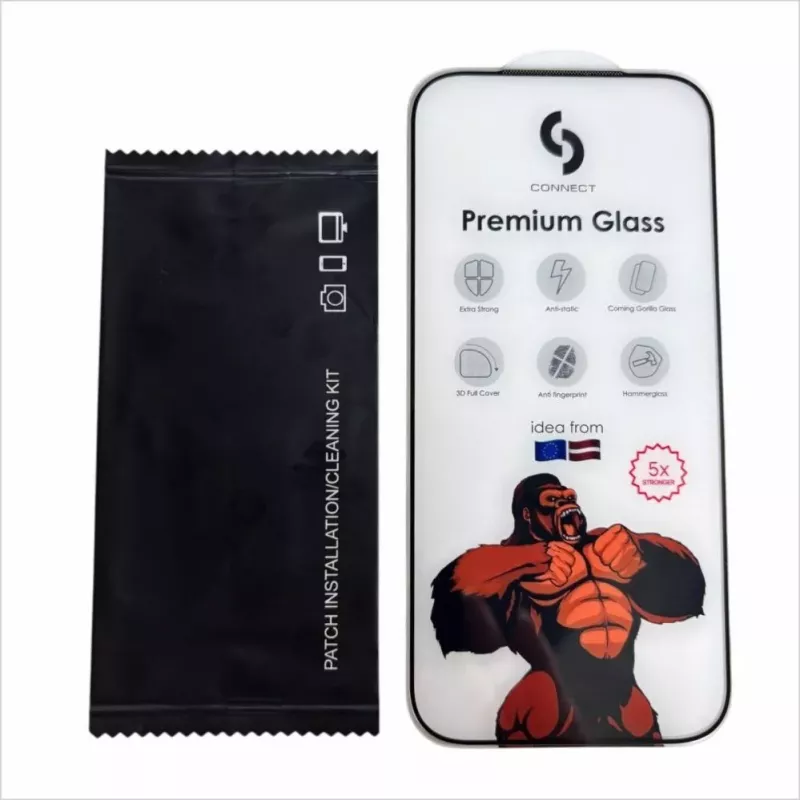 Connect Apple iPhone 16 Pro Max Corning Gorilla Glass Anti-Static 3D Full Cover 5X Stronger Black