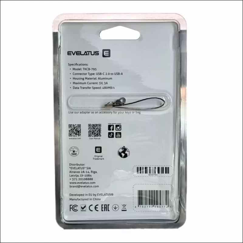 Evelatus UltraLink OTG Adapter USB-C na USB 3.0 5V 3A 5 Gbps Czarny