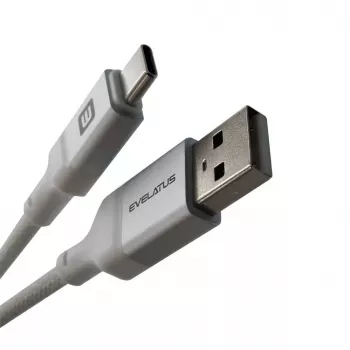 Evelatus USB-A do USB-C Kabel 2M Aluminiowa Obudowa Pleciony Biały
