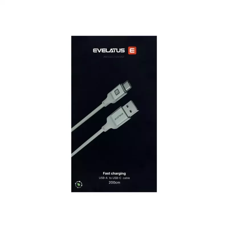 Evelatus USB-A do USB-C Kabel 2M Aluminiowa Obudowa Pleciony Biały