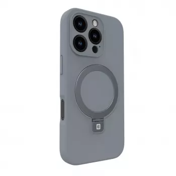 Evelatus Apple iPhone 16 Pro Max Premium MagSafe z podstawką, silikonowe etui Soft Touch, srebrny