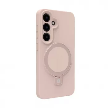 Evelatus Samsung Galaxy S25 Premium Magnetic z Uchwytem i Podpórką, Silikonowe Etui Soft Touch, Piaskowy Róż