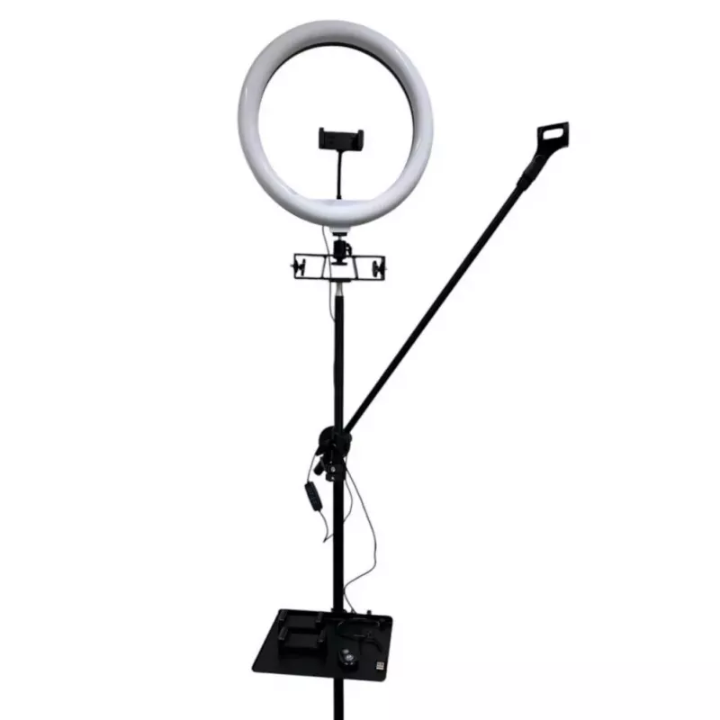 iLike S14 LED Selfie 36cm Ring Light Lamp + Tripod Stand 2.1m + Shelf & 3x Phone/Mic Holder Black
