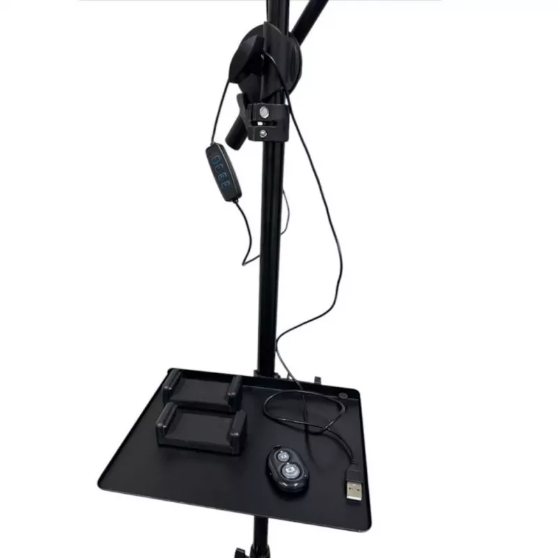 iLike S12 LED Selfie 31cm Ring Light Lamp + Tripod Stand 2.1m + Shelf & 3x Phone / Mic Holder Black