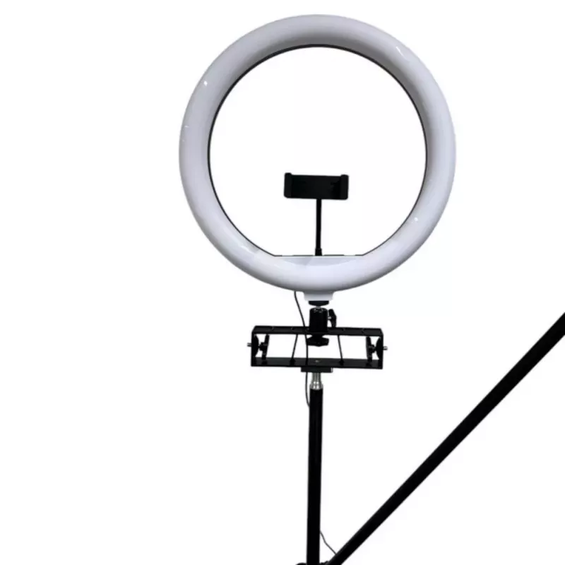 iLike S12 LED Selfie 31cm Ring Light Lamp + Tripod Stand 2.1m + Shelf & 3x Phone / Mic Holder Black