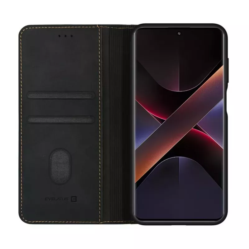 Evelatus Book Case Folio do Xiaomi Redmi Note 14 Pro 4G / Poco X7, Czarny, Skóra PU