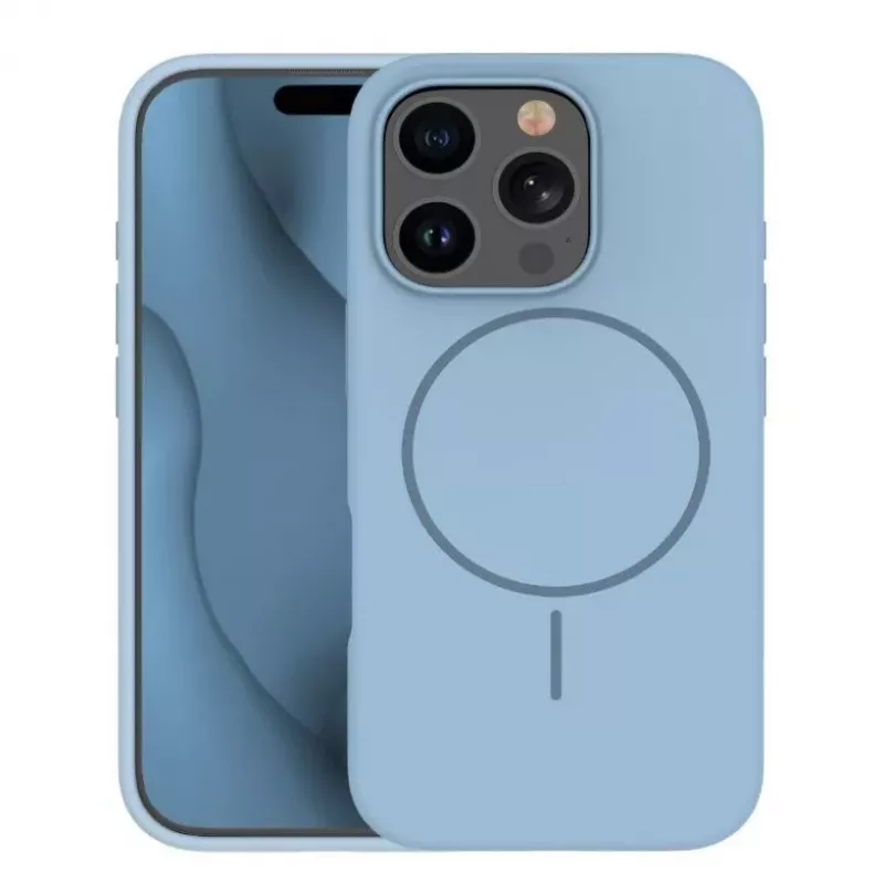 iLike Apple iPhone 16 Pro Max Soft Touch Silicone Case With Magnetic Light Blue