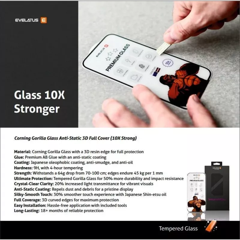 Evelatus Samsung Galaxy S25 Edge Corning Gorilla Glass Anti-Static 3D Full Cover 10X Stronger Screen Protector