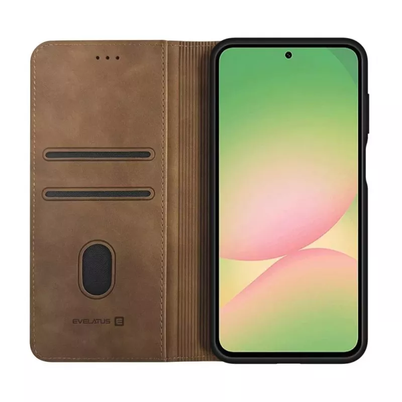 Evelatus Samsung Galaxy A53 5G Book Case Brown - PU Leather Wallet Case with Card Slots and Kickstand